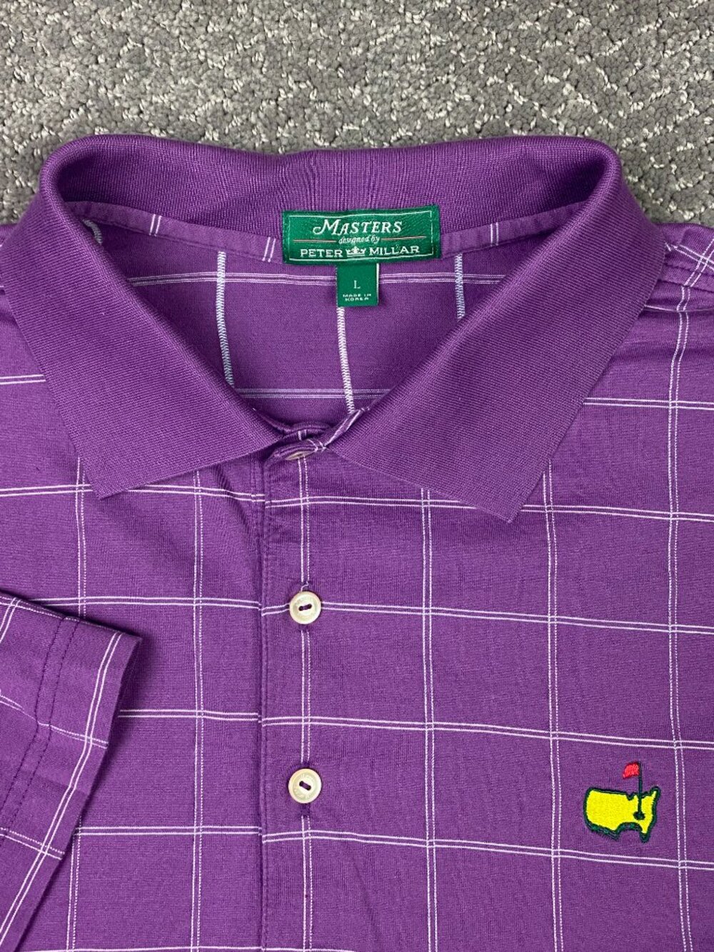 Peter Millar Masters Polo Shirt Large Purple Windowpane Check Golf Vintage